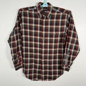 Vintage Brooks Brothers Shirt Mens Medium Brown Button Down Plaid‎ Casual Cotton